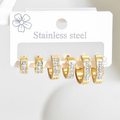 Conjunto De Brincos De Aço Inoxidável Com 6 Peças , Joias Vintage Destaque De Diamante
